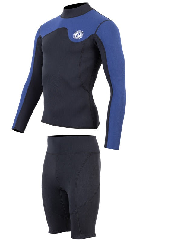Two Bare Feet Mens Aspect Fleece Lined Zipless Thermal 2.5mm Superstretch Wetsuit Top & Shorts Set (Black/Blue)