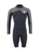Two Bare Feet Mens Aspect Fleece Lined Zipless Thermal 2.5mm Superstretch Wetsuit Top & Shorts Set (Black/Grey)