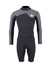 Two Bare Feet Mens Aspect Fleece Lined Zipless Thermal 2.5mm Superstretch Wetsuit Top & Shorts Set (Black/Grey)