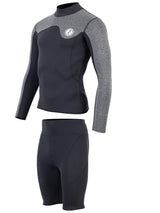 Two Bare Feet Mens Aspect Fleece Lined Zipless Thermal 2.5mm Superstretch Wetsuit Top & Shorts Set (Black/Grey)
