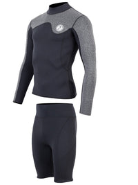 Two Bare Feet Mens Aspect Fleece Lined Zipless Thermal 2.5mm Superstretch Wetsuit Top & Shorts Set (Black/Grey)
