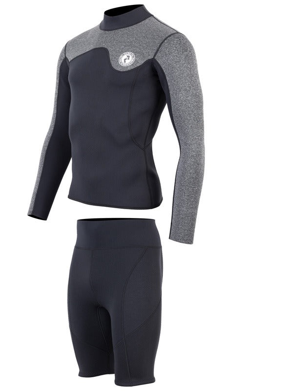 Two Bare Feet Mens Aspect Fleece Lined Zipless Thermal 2.5mm Superstretch Wetsuit Top & Shorts Set (Black/Grey)