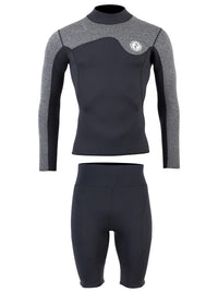 Two Bare Feet Mens Aspect Fleece Lined Zipless Thermal 2.5mm Superstretch Wetsuit Top & Shorts Set (Black/Grey)