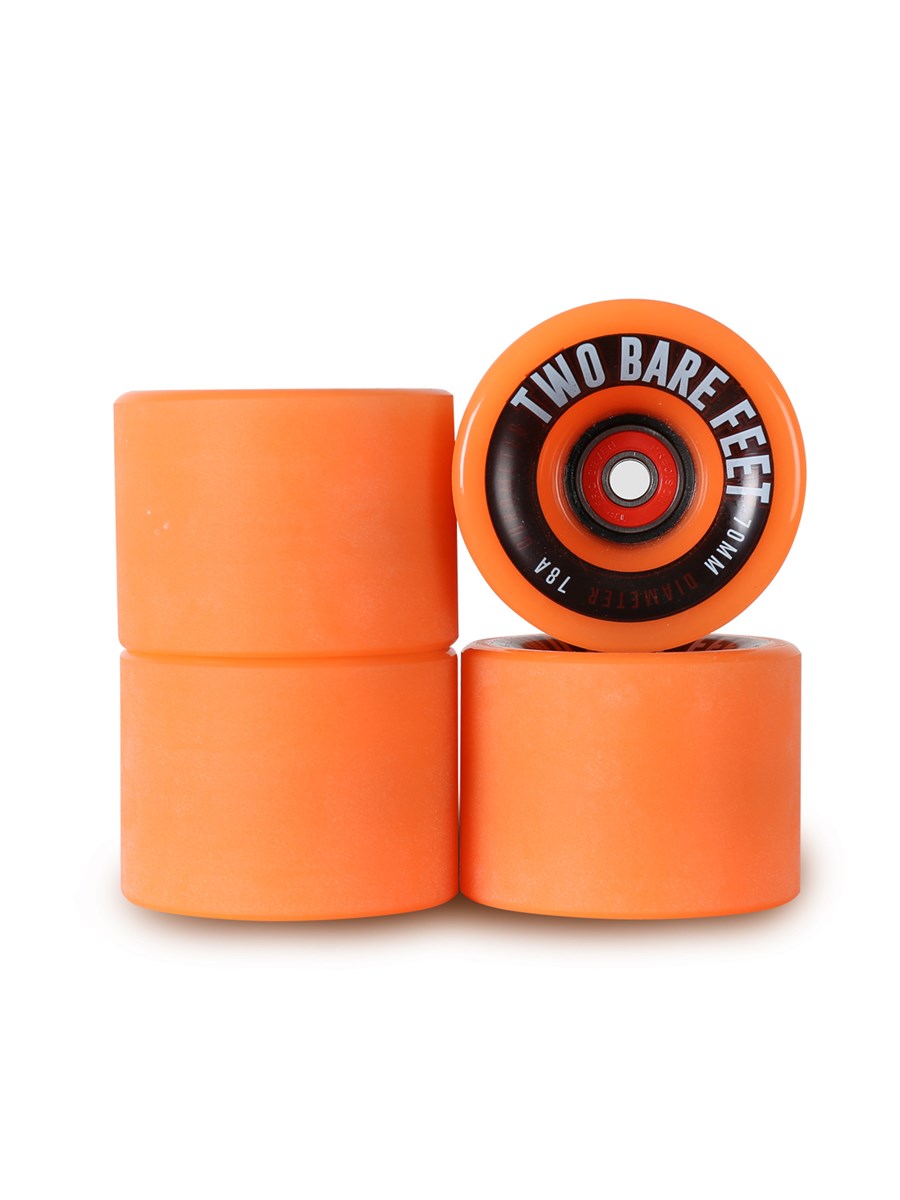 Sessions 78A Longboard Skateboard Wheels (70mm Orange) with Two Bare Feet Pro Series 7 Bearings