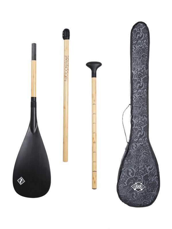 Two Bare Feet 3 Piece Bamboo Carbon Pro SUP Paddle & Bag Package (Black)