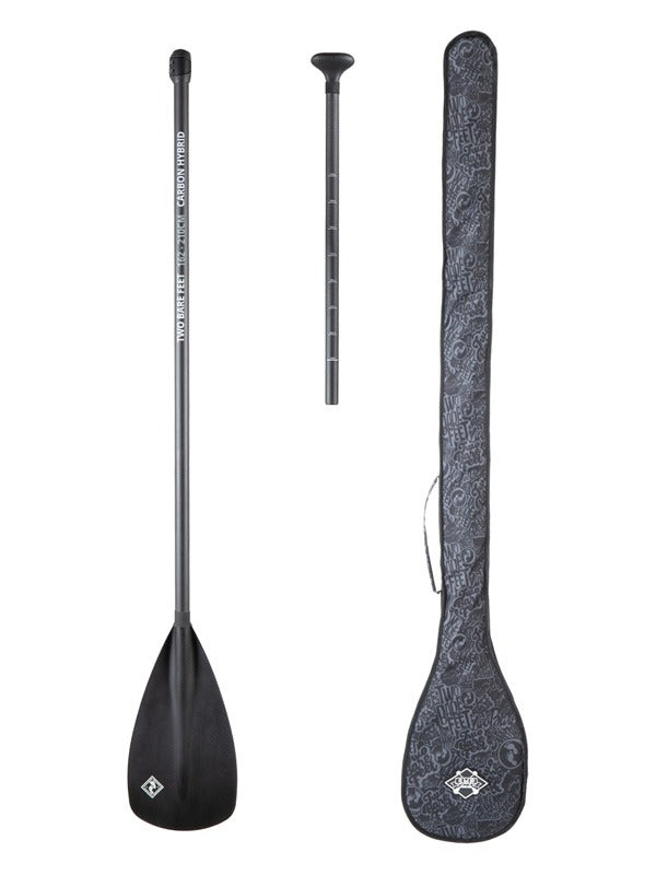 Two Bare Feet 2 Piece Carbon Hybrid SUP Paddle & Bag Package (Black)