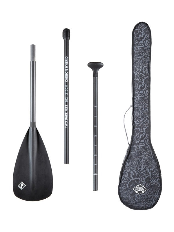Two Bare Feet 3 Piece Carbon Hybrid SUP Paddle & Bag Package (Black)
