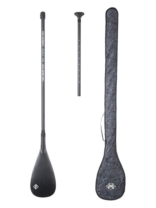 Two Bare Feet 2 Piece Carbon Pro SUP Paddle & Bag Package (Black)