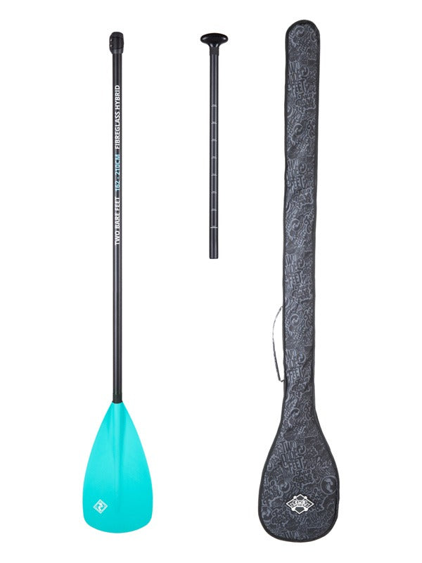 Two Bare Feet 2 Piece Fibreglass Hybrid SUP Paddle & Bag Package (Aqua)