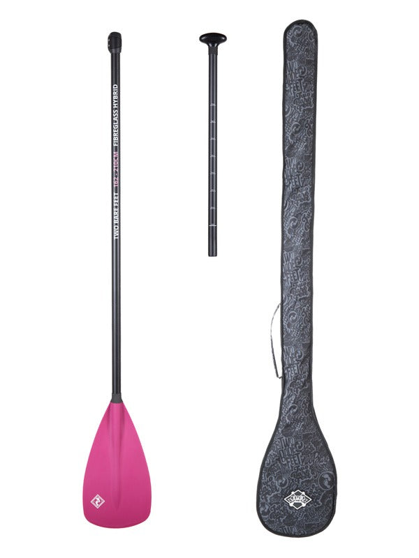Two Bare Feet 2 Piece Fibreglass Hybrid SUP Paddle & Bag Package (Raspberry)