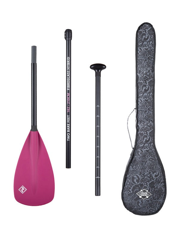 Two Bare Feet 3 Piece Fibreglass Hybrid SUP Paddle & Bag Package (Raspberry)
