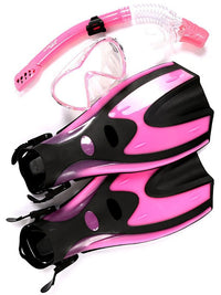 Pro Dive Series Silicone Mask, Dry Top Snorkel & F70 Fins 3 Piece Set 3 (Pink)
