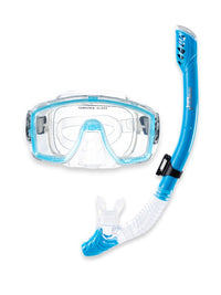 Two Bare Feet Pro Dive Series Silicone Dry Top Snorkel & Mask Set 1 (Aqua)