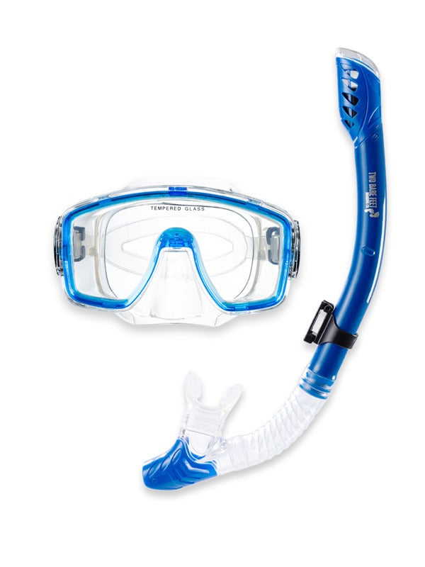 Pro Dive Series Silicone Mask, Dry Top Snorkel & F70 Fins 3 Piece Set 1 (Blue)
