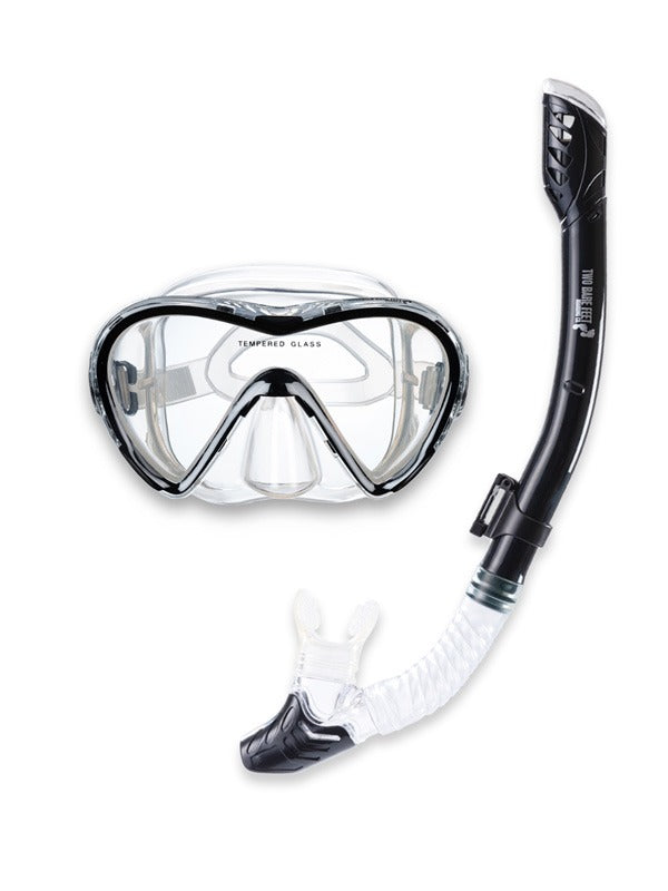 Pro Dive Series Silicone Mask, Dry Top Snorkel & F70 Fins 3 Piece Set 3 (Black)