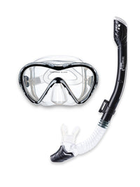 Pro Dive Series Silicone Mask, Dry Top Snorkel & F70 Fins 3 Piece Set 3 (Black)