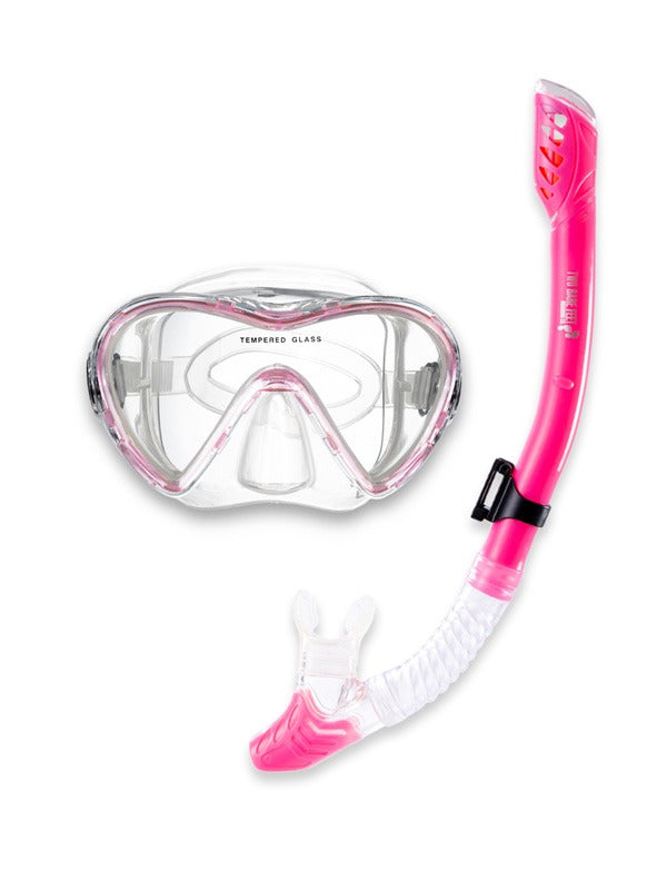 Pro Dive Series Silicone Dry Top Snorkel & Mask Set 3 (Pink)