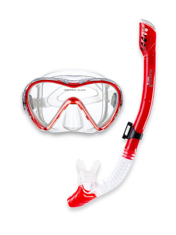 Pro Dive Series Silicone Mask, Dry Top Snorkel & F70 Fins 3 Piece Set 3 (Red)