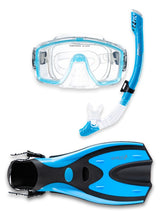 Pro Dive Series Silicone Mask, Dry Top Snorkel & F70 Fins 3 Piece Set 1 (Aqua)