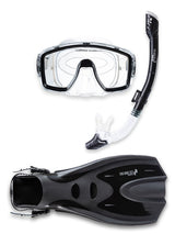 Pro Dive Series Silicone Mask, Dry Top Snorkel & F70 Fins 3 Piece Set 1 (Black)