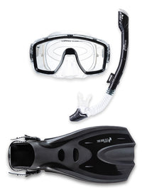 Pro Dive Series Silicone Mask, Dry Top Snorkel & F70 Fins 3 Piece Set 1 (Black)