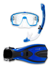 Pro Dive Series Silicone Mask, Dry Top Snorkel & F70 Fins 3 Piece Set 1 (Blue)