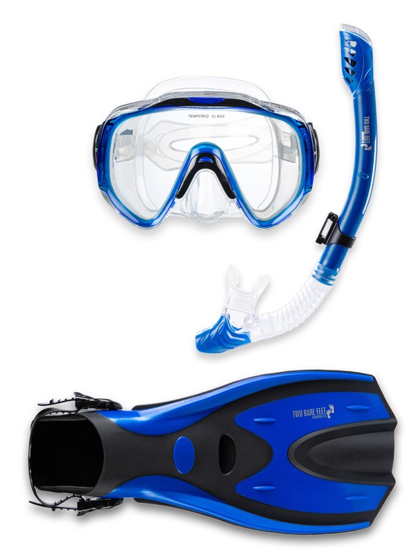 Pro Dive Series Silicone Mask, Dry Top Snorkel & F70 Fins 3 Piece Set 2 (Blue)
