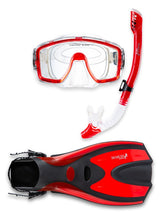 Pro Dive Series Silicone Mask, Dry Top Snorkel & F70 Fins 3 Piece Set 1 (Red)