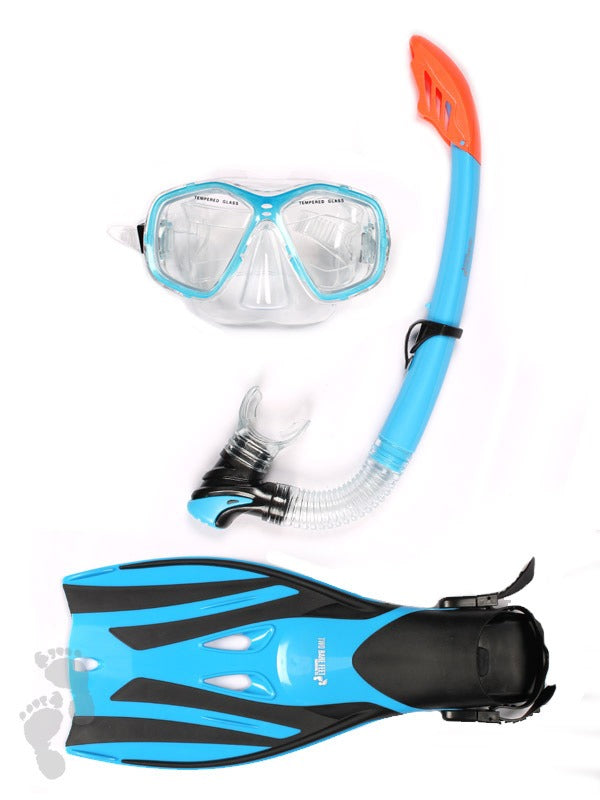 PVC Mask Snorkel & F52 Fins 3pc Set (Aqua)
