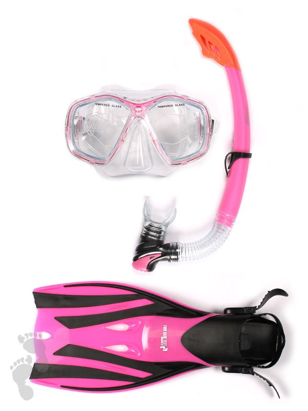 PVC Mask Snorkel & F52 Fins 3pc Set (Pink)