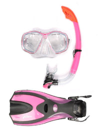Two Bare Feet Adult PVC Mask, Snorkel & F70 Fins 3 Piece Set (Pink)