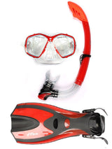Two Bare Feet Adult PVC Mask, Snorkel & F70 Fins 3 Piece Set (Red)