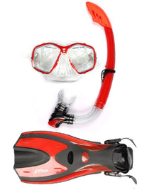Two Bare Feet Adult PVC Mask, Snorkel & F70 Fins 3 Piece Set (Red)