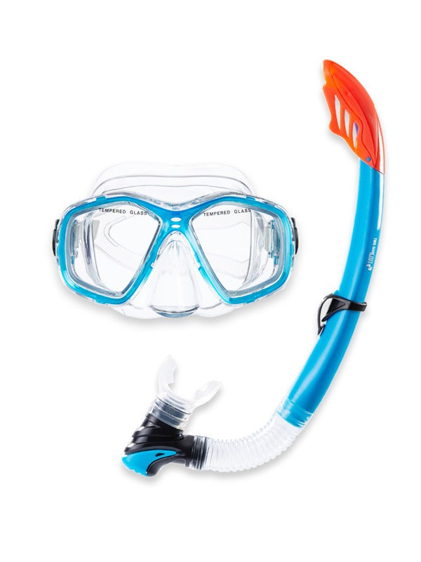 PVC Mask Snorkel & F52 Fins 3pc Set (Aqua)