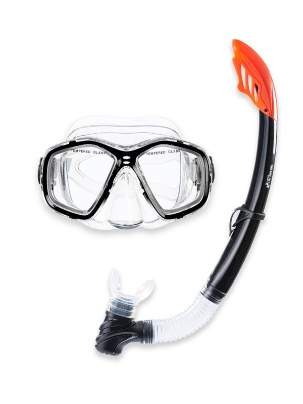 PVC Mask Snorkel & F52 Fins 3pc Set (Black)