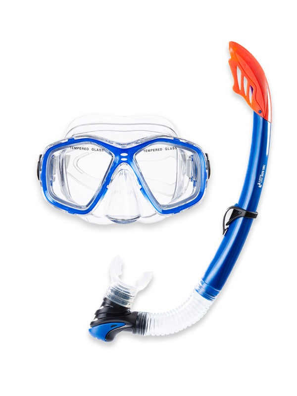 Two Bare Feet Adult PVC Mask, Snorkel & F70 Fins 3 Piece Set (Blue)