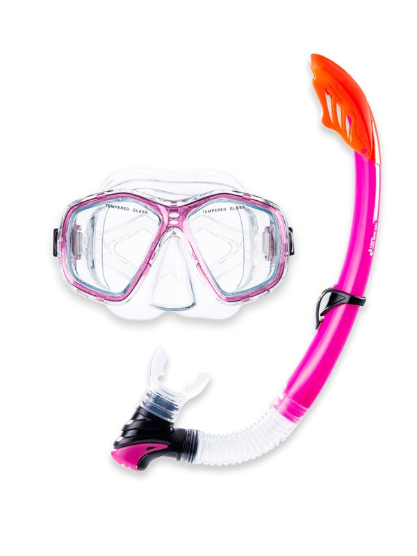 Two Bare Feet Adult PVC Mask, Snorkel & F70 Fins 3 Piece Set (Pink)