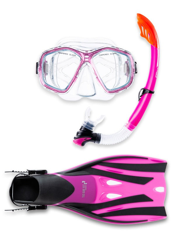 PVC Mask Snorkel & F52 Fins 3pc Set (Pink)