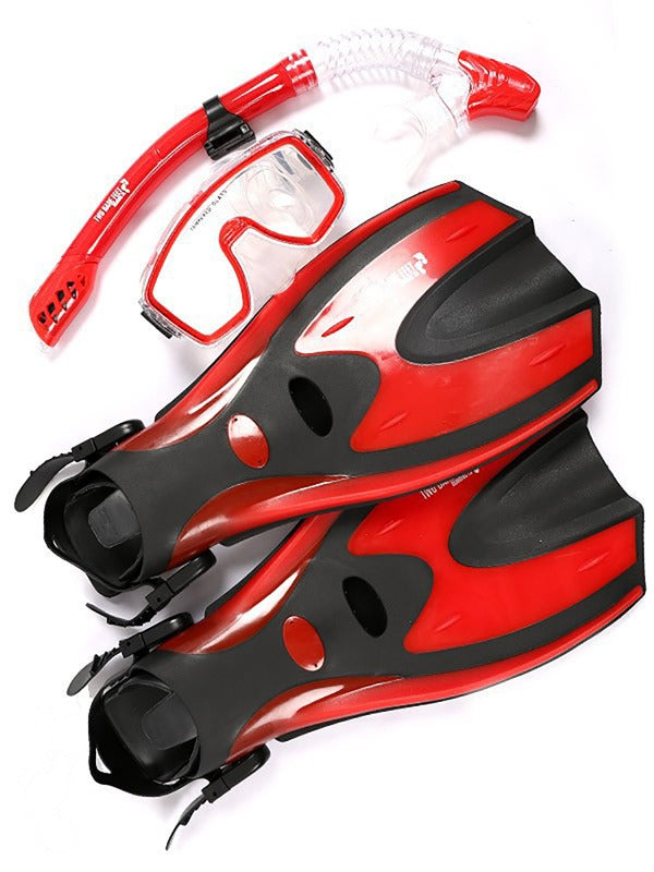 Pro Dive Series Silicone Mask, Dry Top Snorkel & F70 Fins 3 Piece Set 1 (Red)