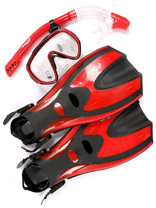 Pro Dive Series Silicone Mask, Dry Top Snorkel & F70 Fins 3 Piece Set 2 (Red)