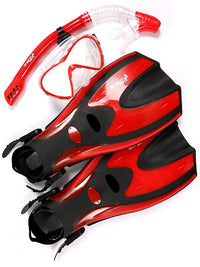 Pro Dive Series Silicone Mask, Dry Top Snorkel & F70 Fins 3 Piece Set 3 (Red)