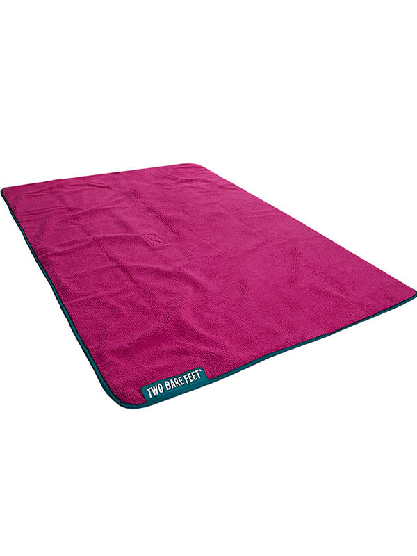 XL Sherpa Lined Waterproof Beach Travel Blanket (Sea Green/Raspberry)