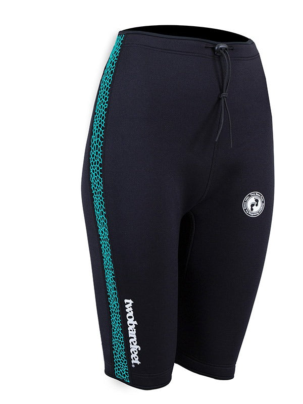 Two Bare Feet Womens Silicone Print Series 2.5mm Neoprene Wetsuit Shorts (Black/Mint)