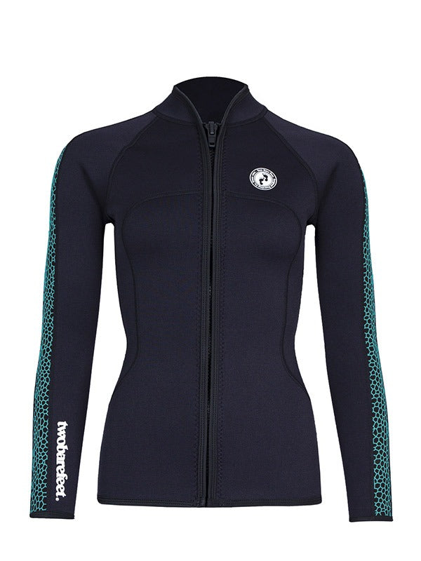 Two Bare Feet Womens Silicone Print Series 2.5mm Wetsuit Jacket & Shorts Set (Black/Mint)