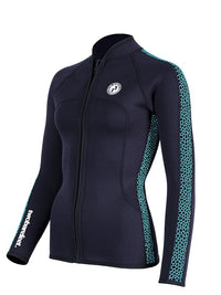 Two Bare Feet Womens Silicone Print Series Full Zip 2.5mm Wetsuit Jacket (Black/Mint)