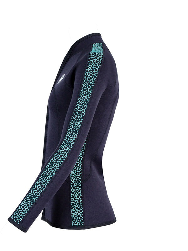 Two Bare Feet Womens Silicone Print Series Full Zip 2.5mm Wetsuit Jacket (Black/Mint)