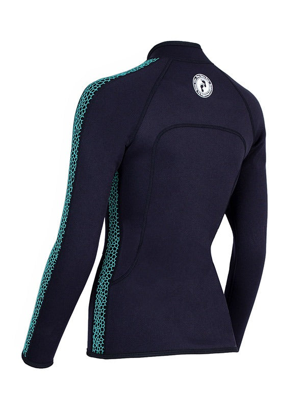 Two Bare Feet Womens Silicone Print Series Full Zip 2.5mm Wetsuit Jacket (Black/Mint)