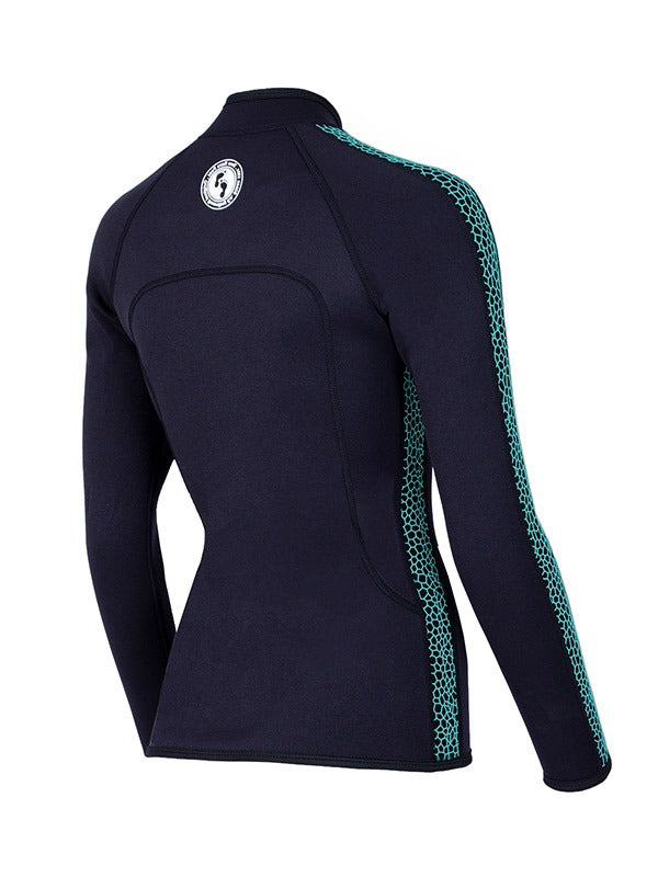 Two Bare Feet Womens Silicone Print Series Full Zip 2.5mm Wetsuit Jacket (Black/Mint)