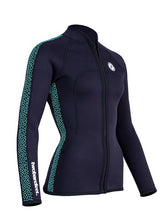 Two Bare Feet Womens Silicone Print Series Full Zip 2.5mm Wetsuit Jacket (Black/Mint)