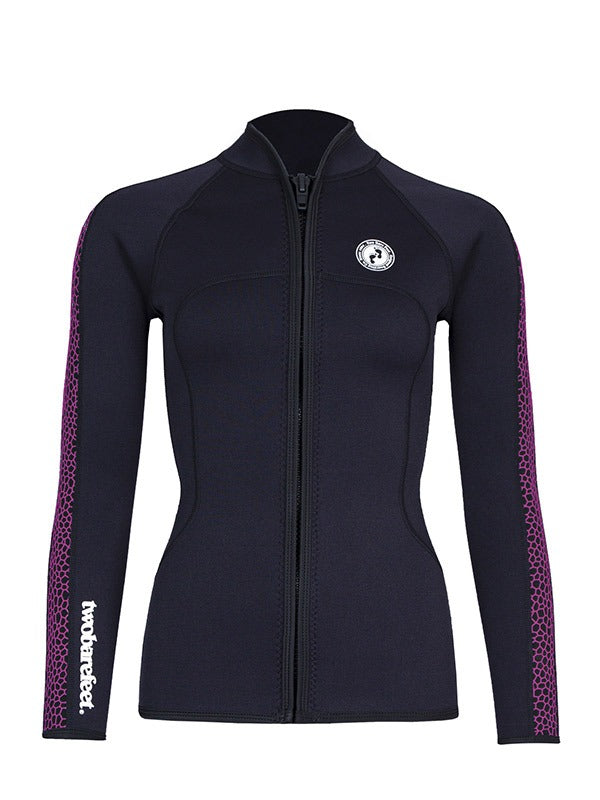 Two Bare Feet Womens Silicone Print Series Full Zip 2.5mm Wetsuit Jacket (Black/Raspberry)